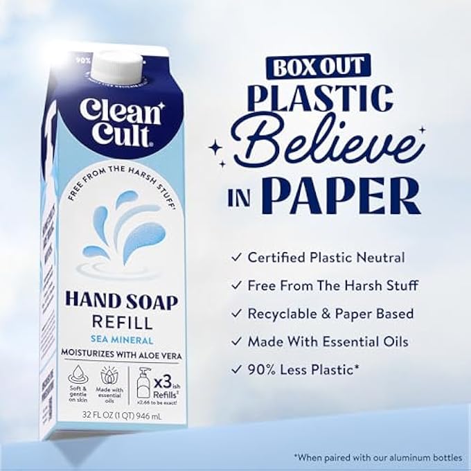 Cleancult LIQUID HAND SOAP REFILLS (32OZ, 1 PACK) - HAND SOAP THAT NOURISHES & MOISTURIZES - LIQUID SOAP FREE OF HARSH CHEMICALS - PAPER BASED ECO REFILL, USES 90% LESS PLASTIC - SEA MINERALS - Image 2